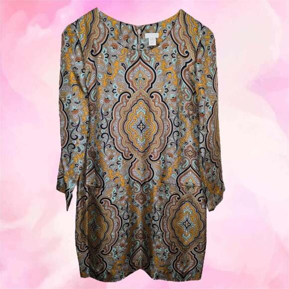 J. Crew Factory Dresses & Skirts - J.Crew Collection Medallion Print 100% Silk Bell Sleeve Tunic Dress